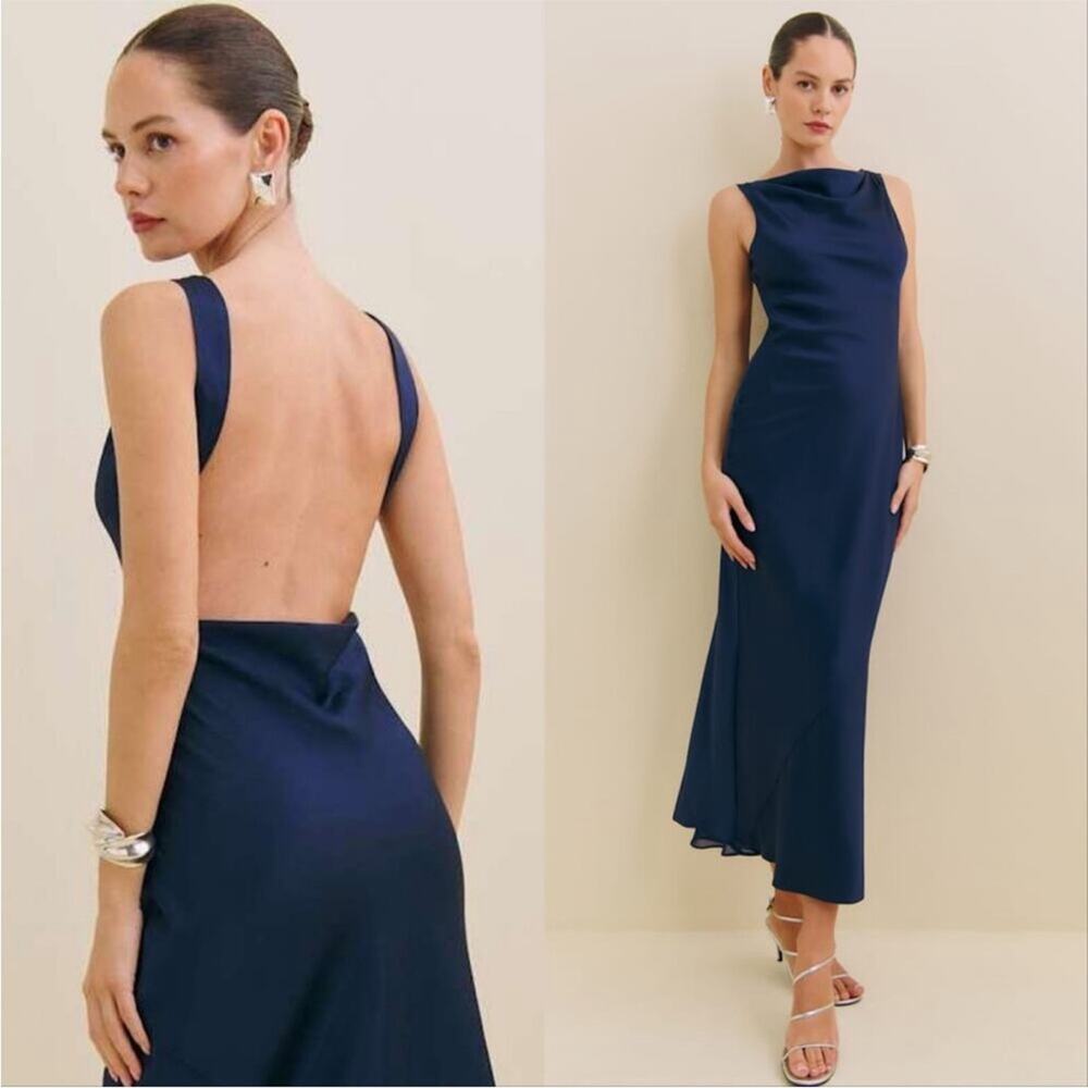 Reformation Corey Satin Dress in Danube L